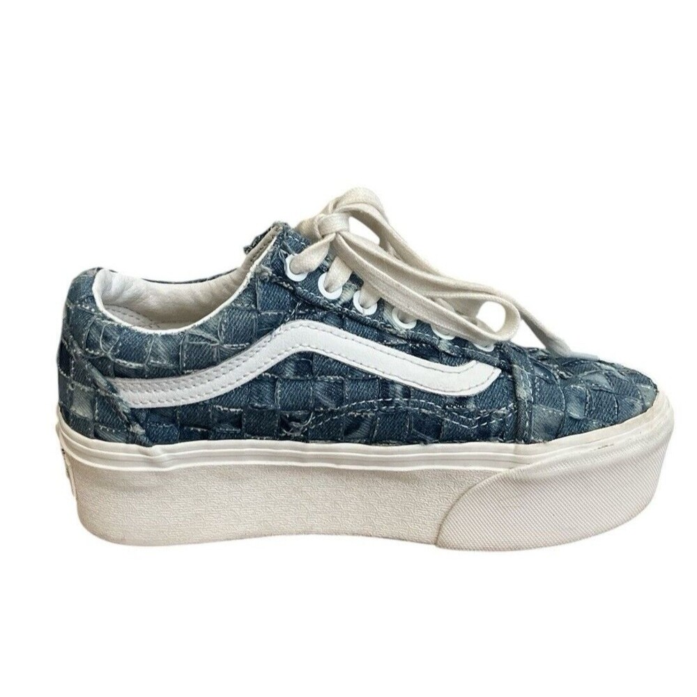 Vans Old Skool Stacked Platform Sneakers Woven Denim Shoes